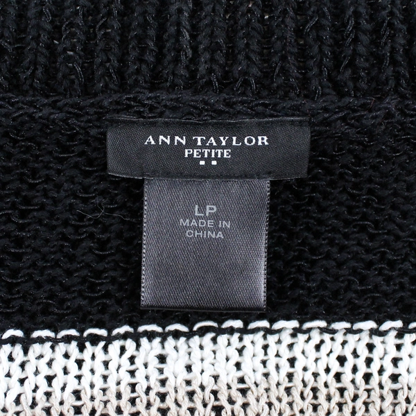 Ann Taylor Loft Black and Beige Open-Knit Sweater Women's Size Petite Large