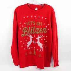 Dec. 25th Let's Get Blitzen Red Christmas Pajama Shirt Men's Large