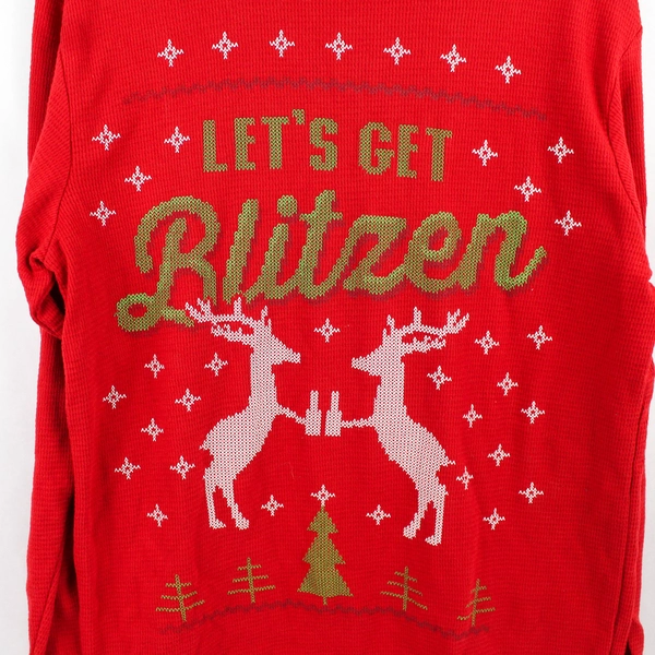 Dec. 25th Let's Get Blitzen Red Christmas Pajama Shirt Men's Large