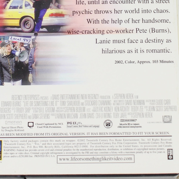 Life or Something Like It VHS 2003 Fox Angelina Jolie Edward Burns