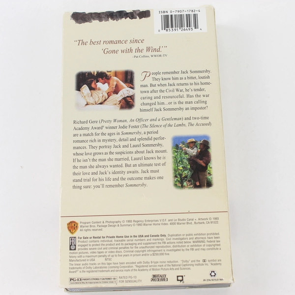 Sommersby VHS 1993 Warner Bros Richard Gere Jodie Foster