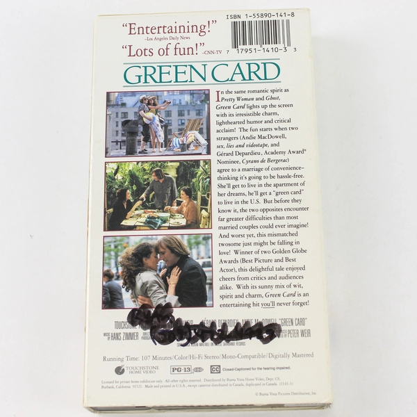 Green Card VHS 1991 Touchstone Home Entertainment Gerard Depardieu
