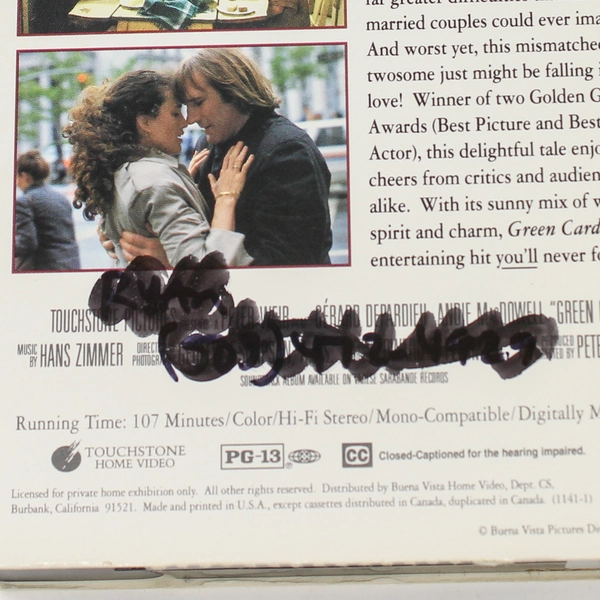 Green Card VHS 1991 Touchstone Home Entertainment Gerard Depardieu