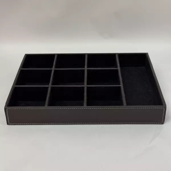 Stackable Velvet Lined Leather Covered Cardboard Divided Jewelry Organizer Tray