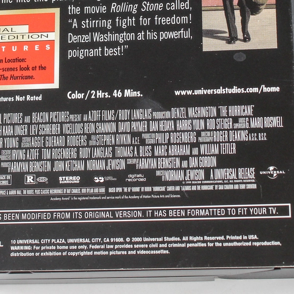 The Hurricane VHS Special Edition Denzel Washington 2000 Universal Studios