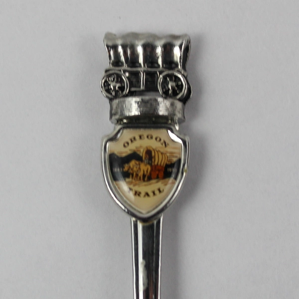 Oregon Trail Pewter Souvenir Spoon Covered Wagon Engraved Collectible 4.25"