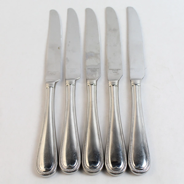 Lot of 5 Reed & Barton Elegant Bead Flatware Dinner Knives Stainless Steel