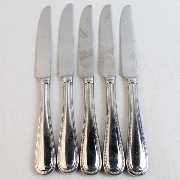 Lot of 5 Reed & Barton Elegant Bead Flatware Dinner Knives Stainless Steel