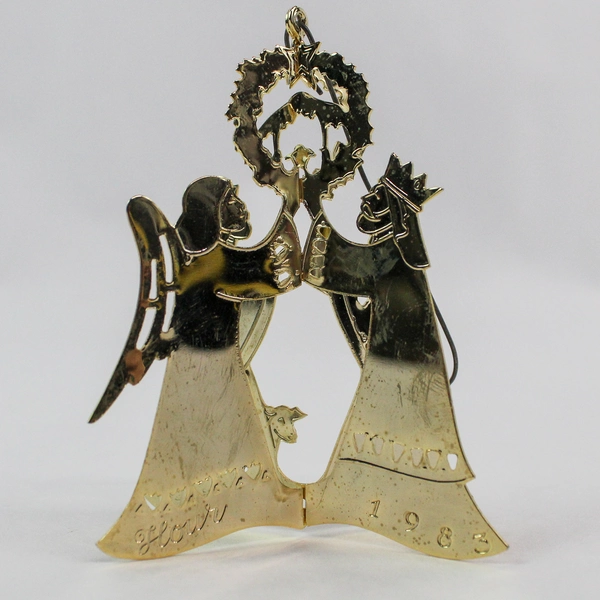 Vintage 1983 Metal 3D Nativity Angel Christmas Ornament 3.25" Tall