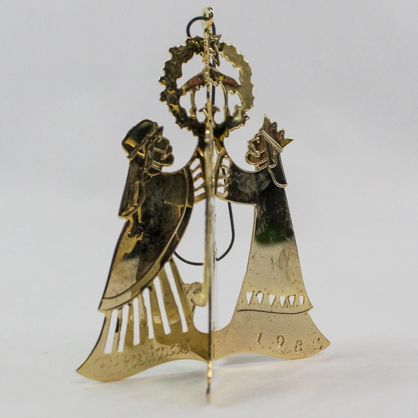 Vintage 1983 Metal 3D Nativity Angel Christmas Ornament 3.25" Tall