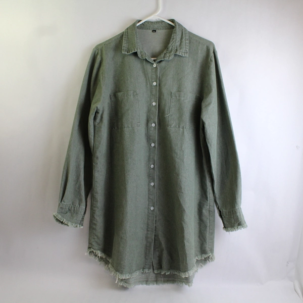 Unbranded Distressed Solid Green Button-Up Shirt Women's Size XL