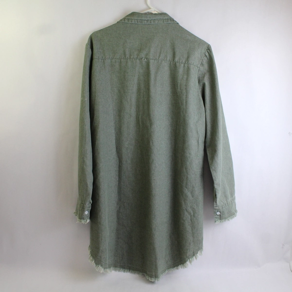 Unbranded Distressed Solid Green Button-Up Shirt Women's Size XL