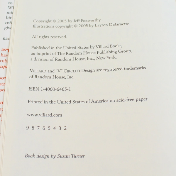 Jeff Foxworthy's Redneck Dictionary 2005 Villard Books Hardcover Dust Jacket