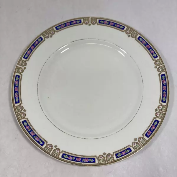 Vtg Knowles KTK43 Dinner Plate Gold Trim Pink Roses Blue 8.75" Crazing