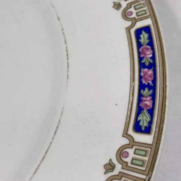 Vtg Knowles KTK43 Dinner Plate Gold Trim Pink Roses Blue 8.75" Crazing