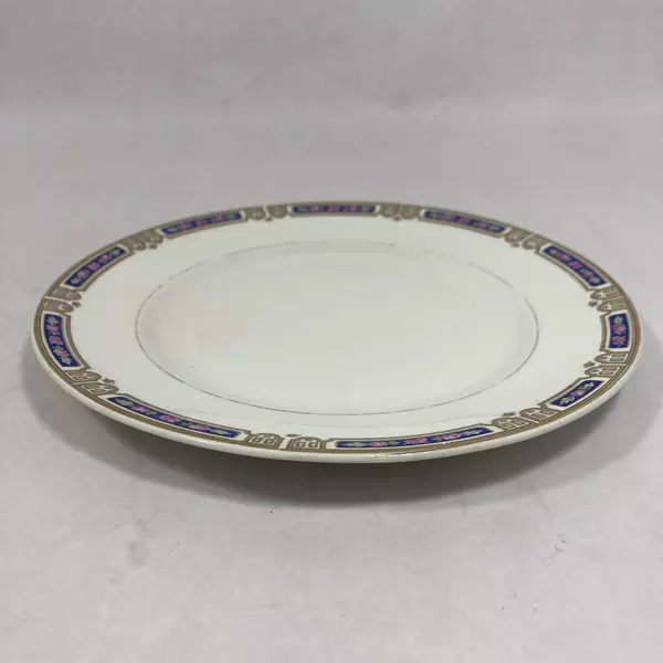 Vtg Knowles KTK43 Dinner Plate Gold Trim Pink Roses Blue 8.75" Crazing
