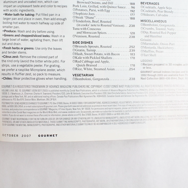 Gourmet Magazine The Magazine of Good Living October 2007 Vol 67 Issue 10