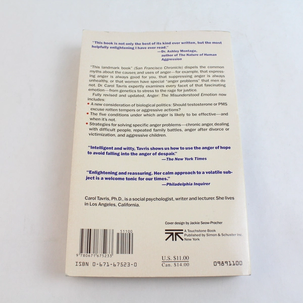 Anger The Misunderstood Emotion by Carol Tavris 1989 Touchstone Paperback