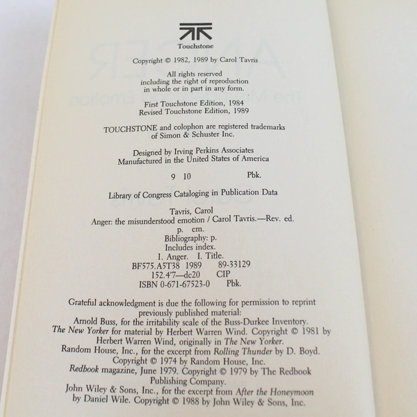 Anger The Misunderstood Emotion by Carol Tavris 1989 Touchstone Paperback