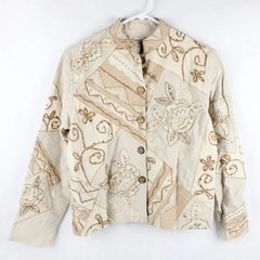Coldwater Creek Beige Tan Button Up Embroidered Jacket Women's Sz PS