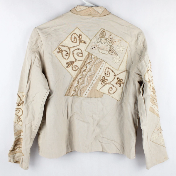 Coldwater Creek Beige Tan Button Up Embroidered Jacket Women's Sz PS
