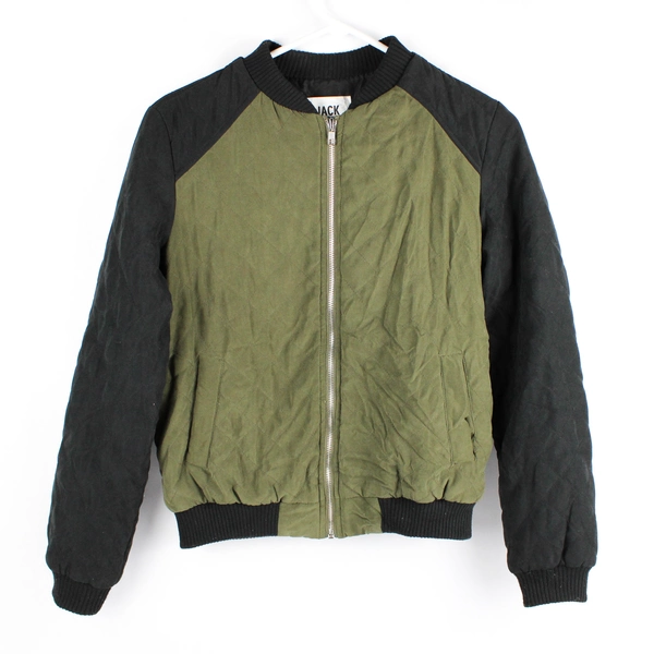 Jack BB Dakota Quilted Midweight Bomber Jacket Women's Small, Zip-Up Green Black