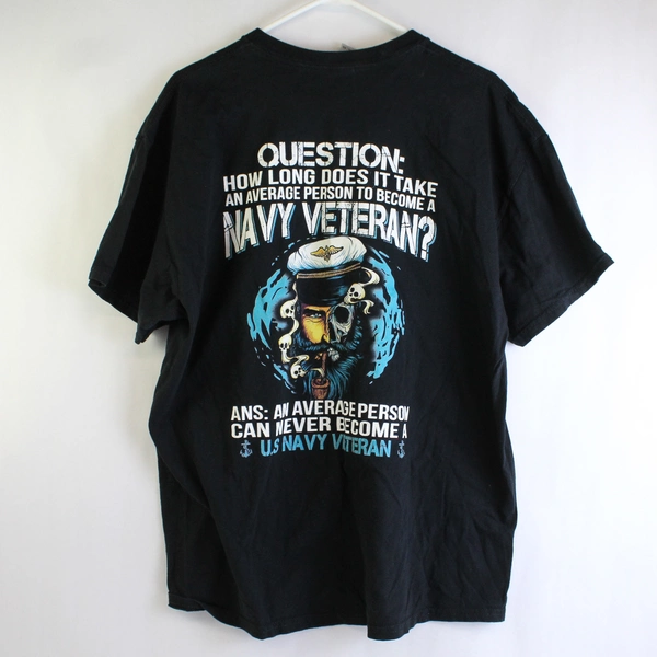 Gildan Navy Veteran Black Short Sleeve Back Print T-Shirt Size XL