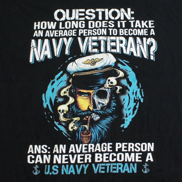Gildan Navy Veteran Black Short Sleeve Back Print T-Shirt Size XL