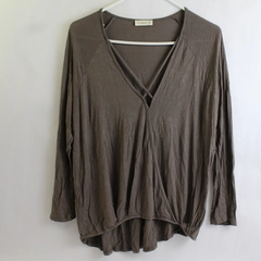 Ginger G Taupe Long-Sleeved V-Neck Shirt Women's Size Medium