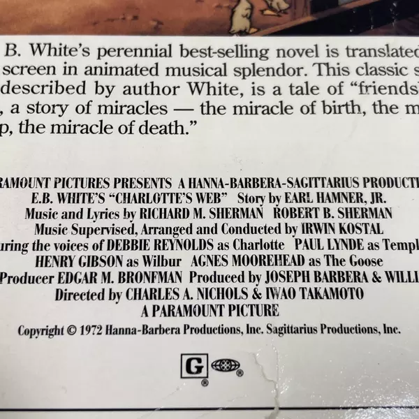Charlotte's Web 1973 VHS Tape Paramount Animated Classic G Rated