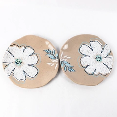 Set of 2 Grasslands Road Salad Plates Tan With A White Flower And Blue Leaves