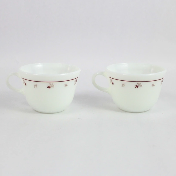 Lot of 2 Vintage Pyrex Cup Mug Red Brown Flowers Floral Teacup Coffee