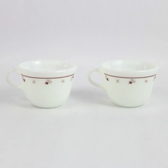 Lot of 2 Vintage Pyrex Cup Mug Red Brown Flowers Floral Teacup Coffee