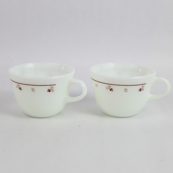 Lot of 2 Vintage Pyrex Cup Mug Red Brown Flowers Floral Teacup Coffee