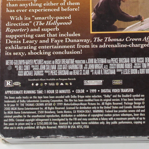 The Thomas Crown Affair VHS 2000 Pierce Brosnan Rene Russo