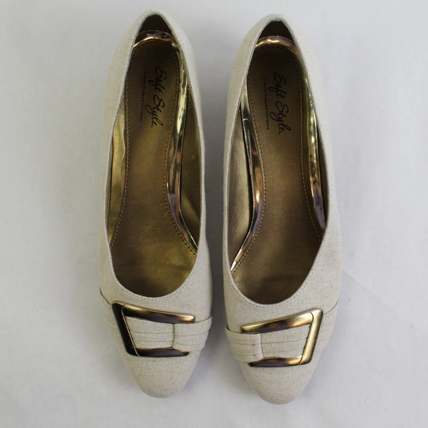 Soft Style Kitten Heel Women's 10 EUR 42 Narrow Khaki Tan Tweed Gold Buckle