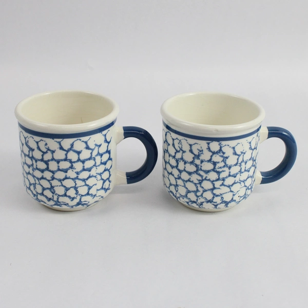 Set of 2 Italian Unbranded Ceramic Mugs With Blue Scale Pattern Italy