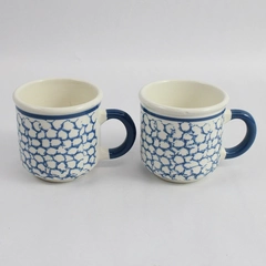Set of 2 Italian Unbranded Ceramic Mugs With Blue Scale Pattern Italy