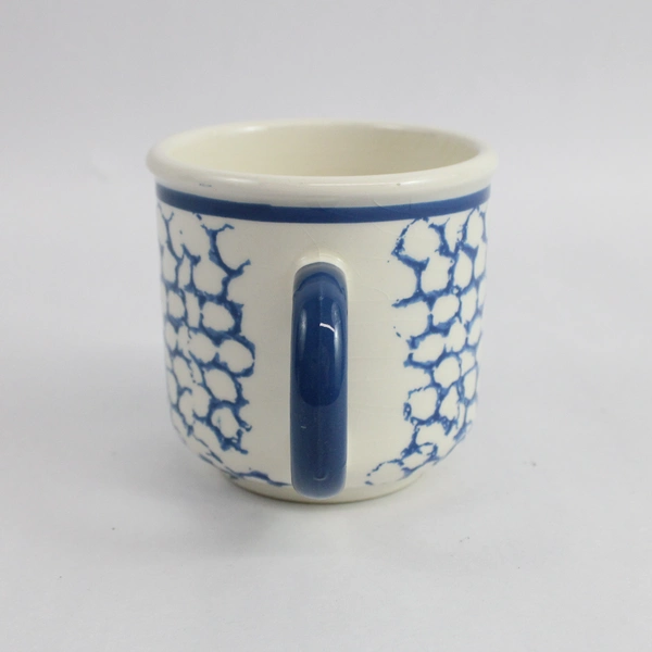 Set of 2 Italian Unbranded Ceramic Mugs With Blue Scale Pattern Italy