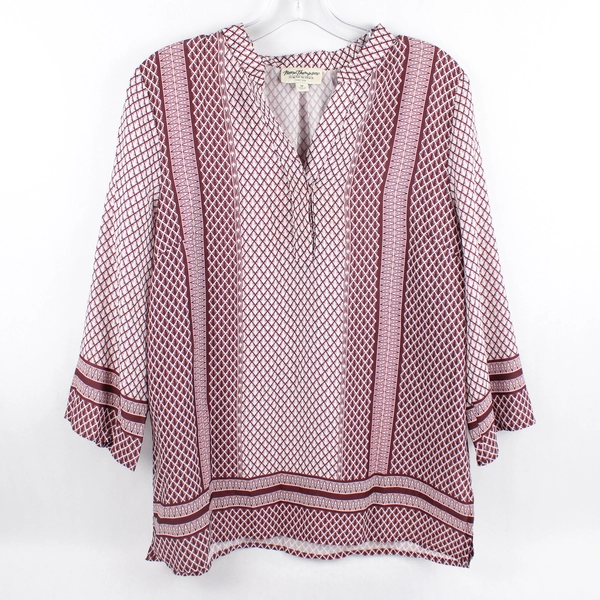 Norm Thompson Burgundy and White Patterned Blouse Women's Size Medium