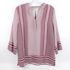 Norm Thompson Burgundy and White Patterned Blouse Women's Size Medium