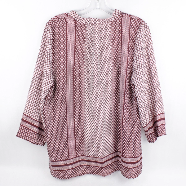 Norm Thompson Burgundy and White Patterned Blouse Women's Size Medium