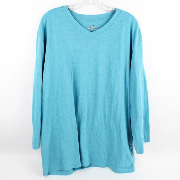 Garland Blue Long-Sleeved V-Neck Cotton Blend T-Shirt Women's Size XXL
