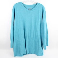 Garland Blue Long-Sleeved V-Neck Cotton Blend T-Shirt Women's Size XXL