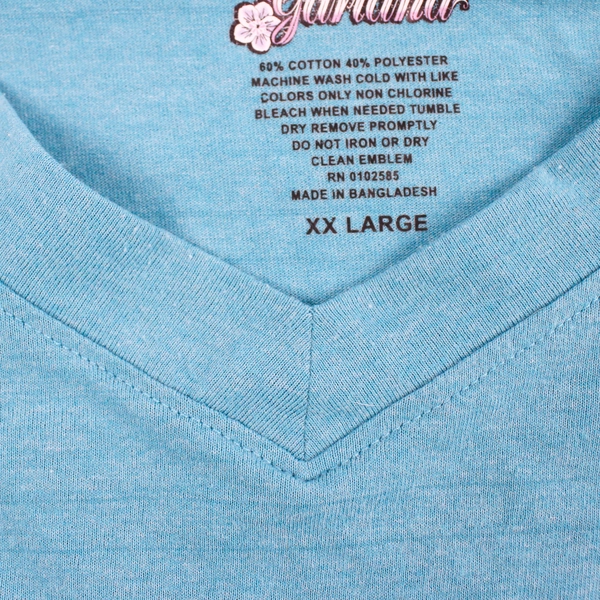 Garland Blue Long-Sleeved V-Neck Cotton Blend T-Shirt Women's Size XXL