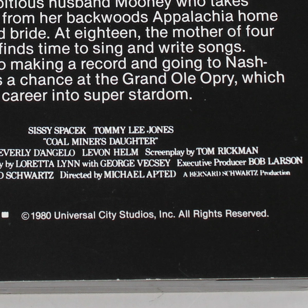 Coal Miners Daughter VHS 1990 MCA Universal Home Video Tommy Lee Jones