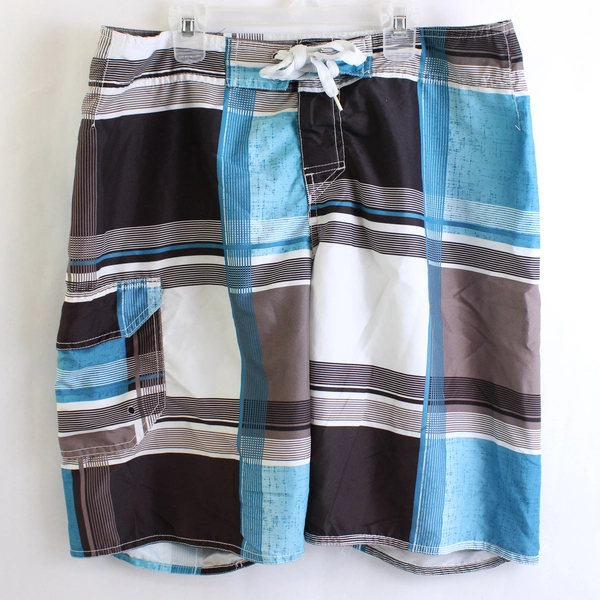 Blue Gear Surf Skate Board Shorts, Men's 34 Polyester Blue Brown Stripe