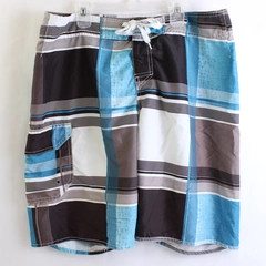 Blue Gear Surf Skate Board Shorts, Men's 34 Polyester Blue Brown Stripe