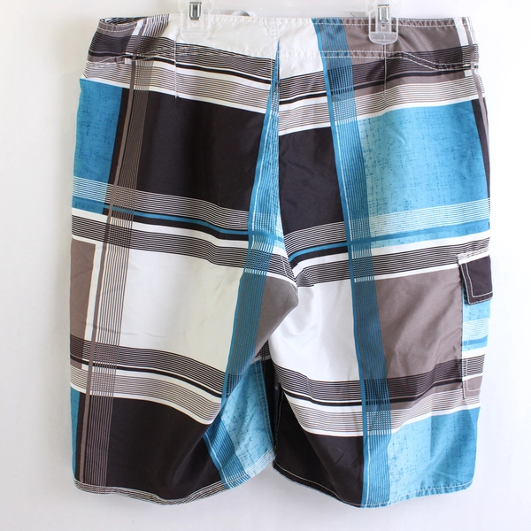 Blue Gear Surf Skate Board Shorts, Men's 34 Polyester Blue Brown Stripe