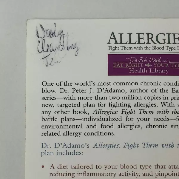 Allergies: Fight Them with the Blood Type Diet 2005 Paperback Peter J. D'Adamo
